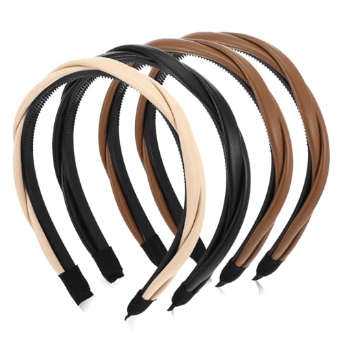 HJZHII 4 Pcs Thin Leather Headbands for Women Non-Slip Soft PU Hair Bands
