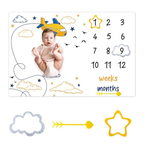 Airplane Pilot Baby Milestone Blanket - Soft Photography Prop 60"x40"