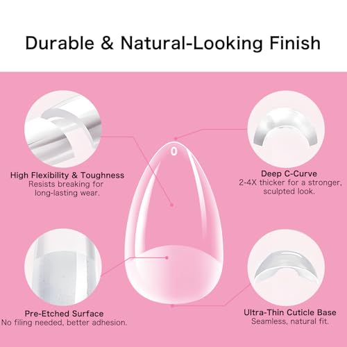 Creaglam Medium Almond Fake Nails - 240PCS Clear Gelly Press On Nail Tips