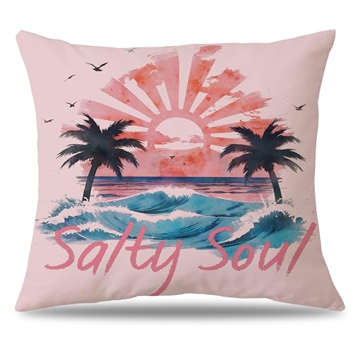 Salty Soul Tropical Beach Throw Pillow Cover 18x18 Inch