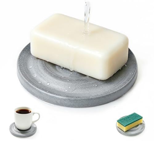 YIUMAF Diatomite Soap Dish Light Gray Round Quick Dry Absorbent Bathroom Accessory