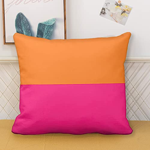 Abaysto 18x18 Inch Half Orange & Bright Pink Throw Pillow Cover with Hidden Zipper