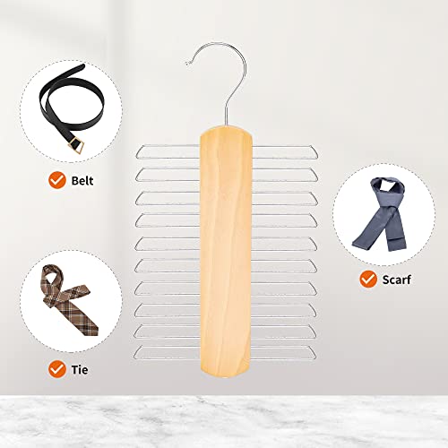 Amazon Basics 20-Bar Wooden Tie and Belt Hanger Rack - Natural, 2-Pack
