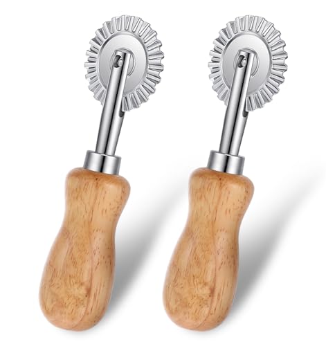 Fluted Pastry Wheel with Oak Handle - 2Pcs Stainless Steel Cutter