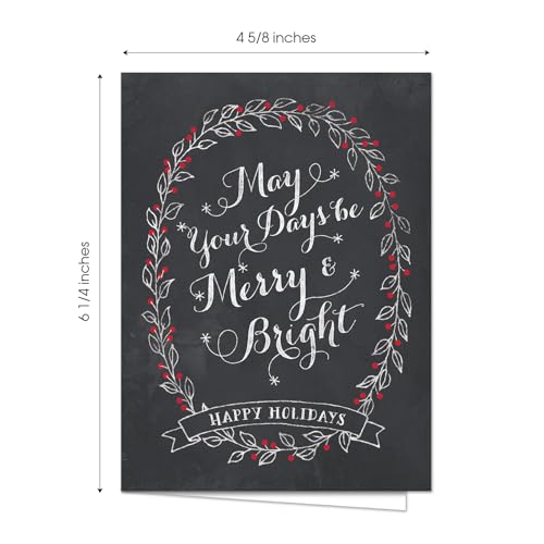 Celebrate the Season Chalkboard Christmas Greeting Cards Set - 25 Assorted Holiday Designs with Envelopes