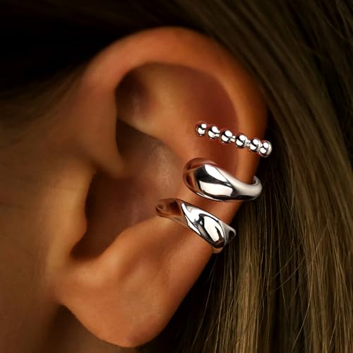 14K Gold Plated Non-Piercing Ear Cuffs - 3 Pcs Hypoallergenic Clip Earrings for Women