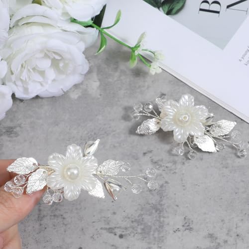 Pearls Flower Hair Clips Rhinestone Bridal Hair Pins 2 Pack