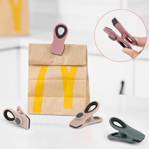 TACGEA 12pcs Magnetic Bag Clips - Air Tight Food Storage Clips in Neutral Colors
