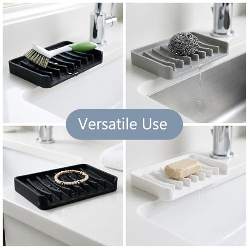 Bathway Silicone Soap Dish - Self-Draining Bar Soap Holder, Black (2 Pack)