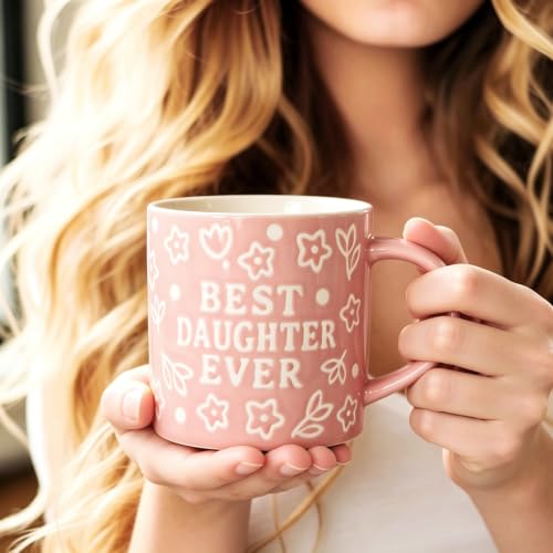 Best Daughter Embossed Ceramic Mug with Handmade Crochet Tulip Gift Set