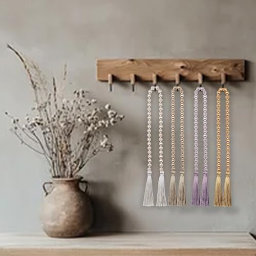 34-Inch Pearl Glass Bead Garland with Tassels - Off White Boho Decor