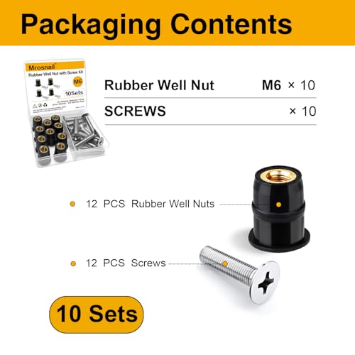 10Pcs M6 Neoprene Well Nuts Kit with Stainless Steel Screws for Marine, Motorcycle, Kayak & Windscreen Accessories - High Strength Rubber Fasteners.