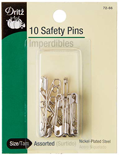 Dritz Safety Pins Size 1 & 2 (10-Count) for Sewing & Crafts
