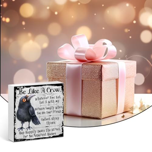 Funny Crow Wooden Box Sign - 5x5 Inspirational Decor Gifts, White 1157