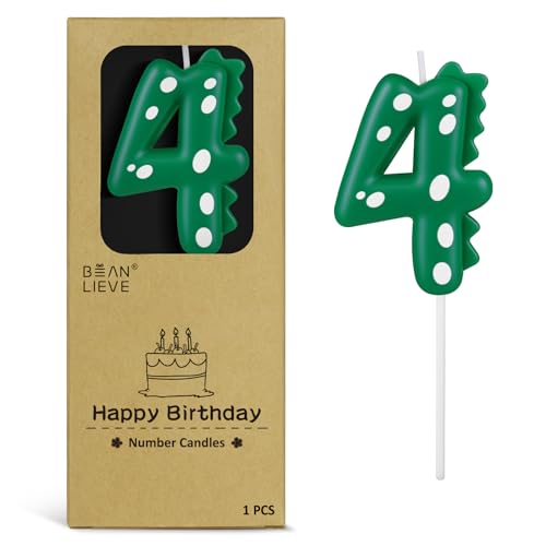 Dinosaur Number 4 Birthday Candle - Vibrant Green Cake Decoration