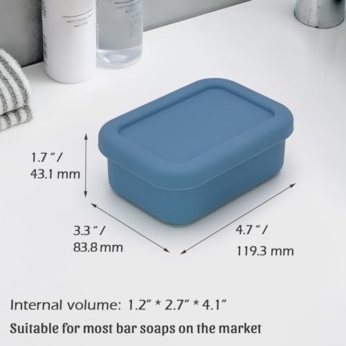 Leak Proof Silicone Travel Soap Case with Drain Pad - Dark Blue