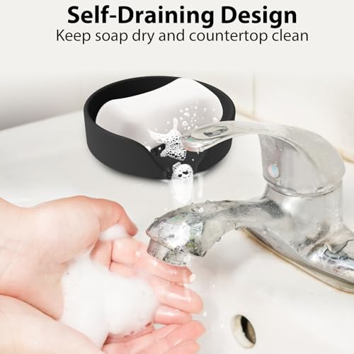 OKeanu Silicone Sponge Holder for Kitchen Sink - 4.7" Black Sink Caddy