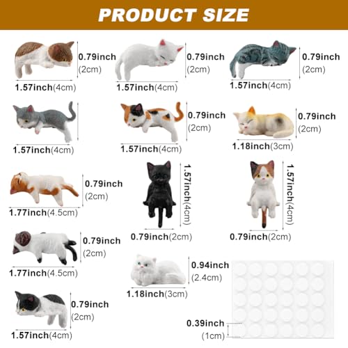 12-Piece Mini Cat Figurine Set for Car Dashboard and Home Decor