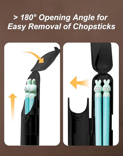 Lexaoyoo 2-Pack Side Opening Chopsticks Storage Case - Black Food-Safe Utensil Holder