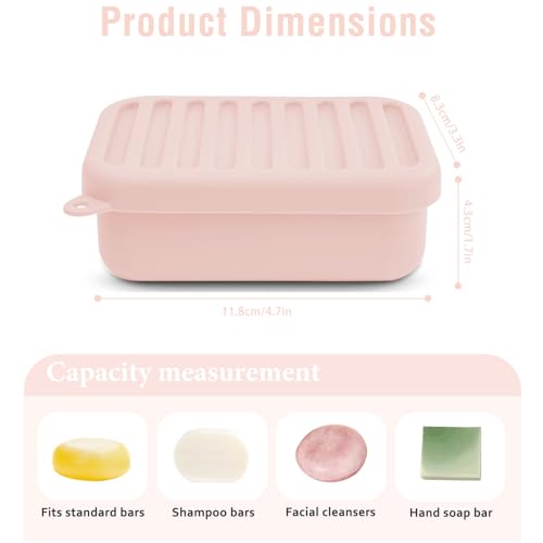 Pink Silicone Travel Soap Case with Lid & Drain Tray - Leakproof
