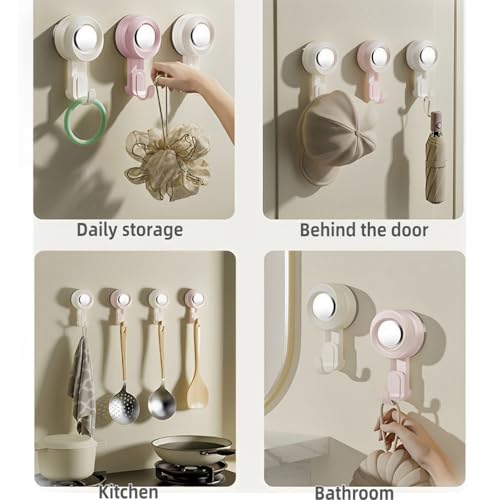 BINBLEOM 2 Pack Pink Heavy Duty Bathroom Vacuum Suction Hooks, 11 lb Load Capacity, Waterproof & Reusable