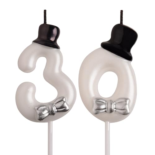 Elegant 30th Birthday Cake Candles - Smokeless Number 30 Set