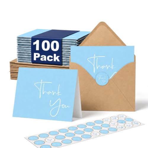 XXINMOH Thank You Cards Bulk Set - 100 Pack 4x6 Inch Cards with Envelopes & Stickers