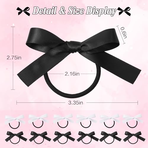 Auseibeely 12PCS Silk Satin Hair Bows Ponytail Holders Black White