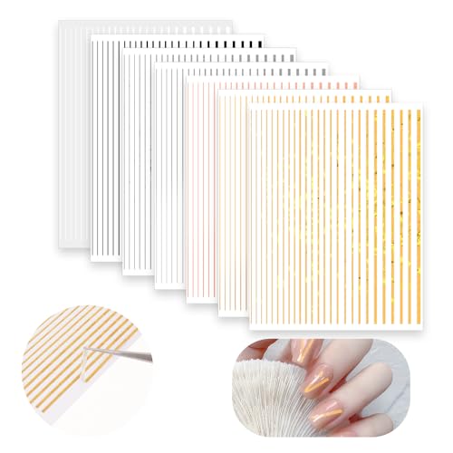 Metallic Nail Art Striping Tape Stickers - 7 Sheets Gold & Silver DIY