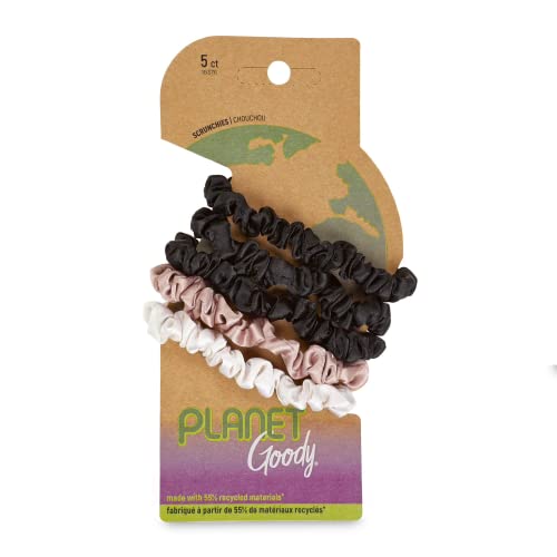 Goody Planet Ouchless Satin Skinny Scrunchies 5-Pack Black Cream Blush