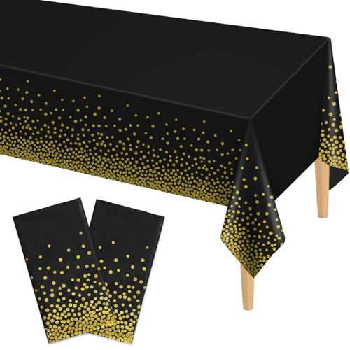 Kopokita Black and Gold Dot Disposable Tablecloths - 2 Pack, 54x108 Inch