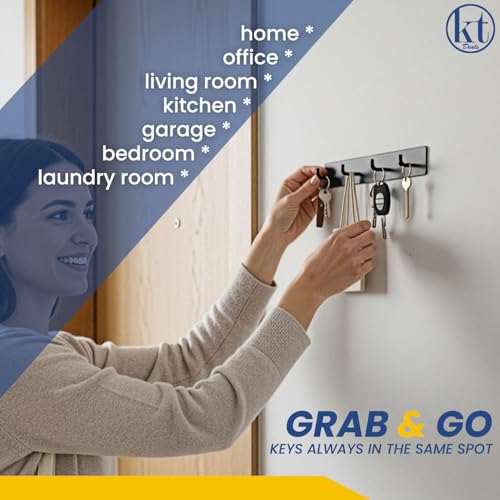 Wall-Mounted Key Holder Rack with 4 Hooks - Self-Adhesive Entryway Organizer