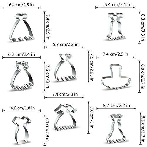 Stainless Steel Dress Shaped Cookie Cutters Set - 8 Pcs for Baking & Decorating