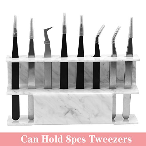 GEMERRY 8-Slot Tweezer Holder Stand - White Marble Acrylic Display