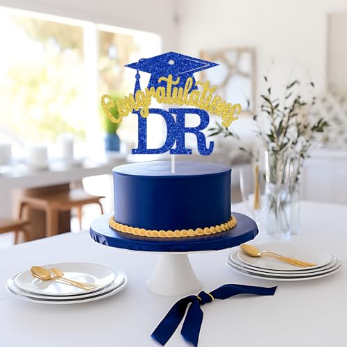 Congrats DR Cake Topper - Blue & Gold Graduation Decoration