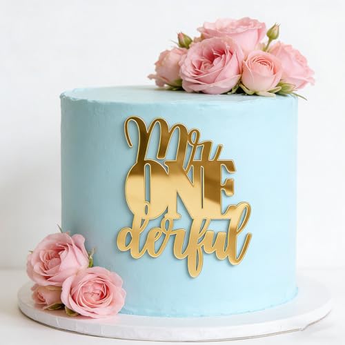 Mr. Onederful Gold Acrylic Cake Topper for Boys' 1st Birthday