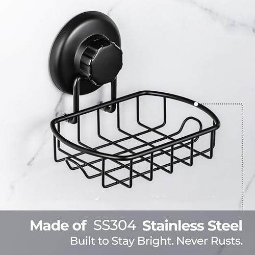 HASKO Accessories Black Suction Soap Dish with Hooks Stainless Steel SS304 Bathroom & Kitchen