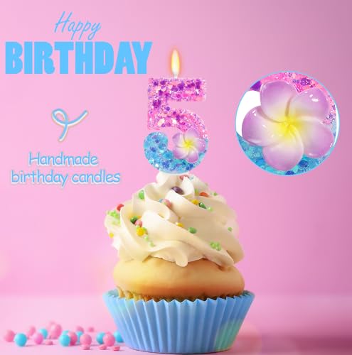 FAMGift Number 5 Shiny Frangipani Birthday Candle - Hawaiian Tropical Decor
