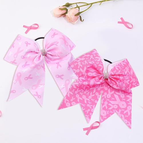 Breast Cancer Awareness Cheer Bows - 7 Inch Pink Ribbon Hair Bows (2 Pack)
