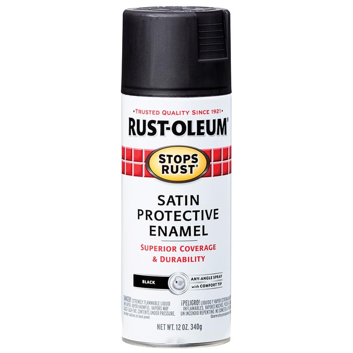 Rust-Oleum Stops Rust Satin Black Spray Paint, 12 oz - Durable Coating