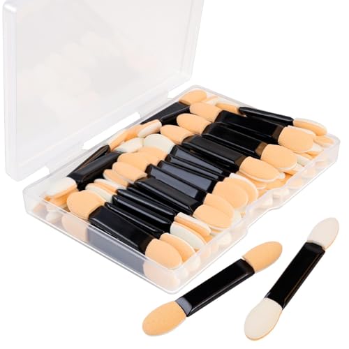 TKYPZY 50 Pcs Disposable Dual-Sided Eyeshadow Sponge Applicators with Storage Container