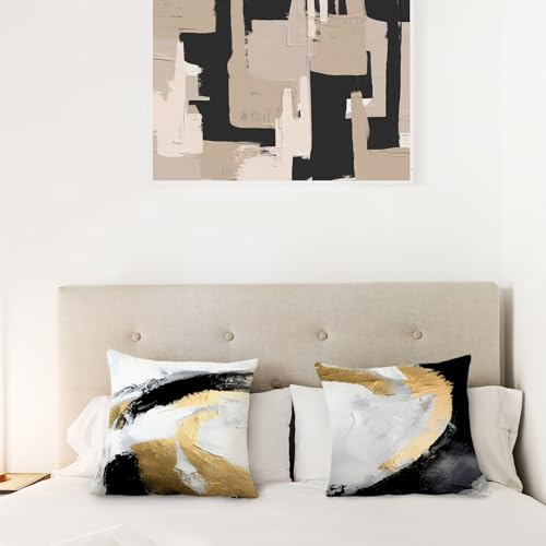 18x18 Black and Gold Pillow Covers Set of 2 - Modern Flannel Decor