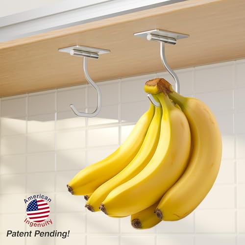 Bussdis Silver Banana Hook Under Cabinet Adhesive Holds 20 Bananas - 1 Pack