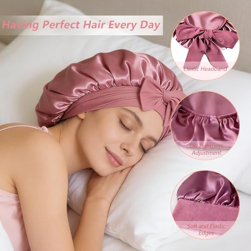 Satin Silk Bonnet for Sleeping with Elastic Tie Band - Large Sleep Cap