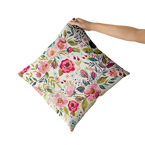 Pink Peony Throw Pillow Covers 18x18 Inch Set of 2 - Floral Cotton Cushion
