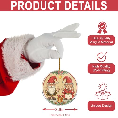 Funny Gnome Middle Finger Christmas Ornament - 3.6" Acrylic