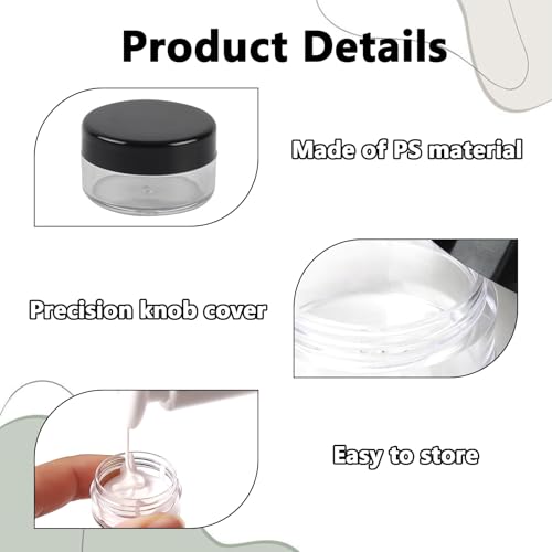 Clear Plastic Storage Jars with Black Lids, 10ml Cosmetic Sample Containers, 12 Pack