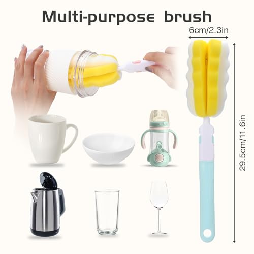 Bottle Brush Sponge Cleaner Set - 4 Handles with 2 Replacement Heads