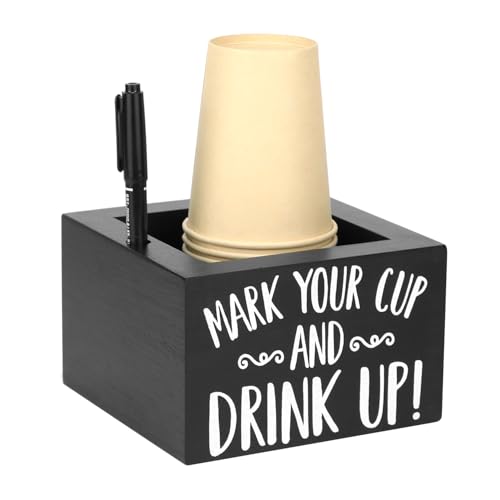 Wooden Disposable Cup Holder with Marker Slot - Rustic Drink Organizer for Parties & Home