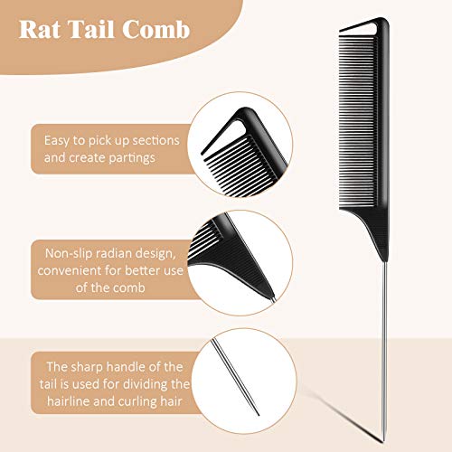 Patelai 3 Pcs Carbon Fiber Rat Tail Parting Comb Set for Braids and Styling